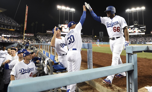 Bob Geren, Yasiel Puig, Dave Roberts