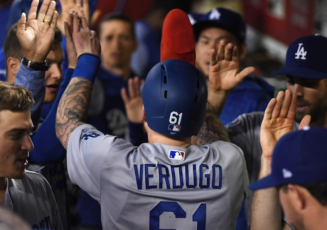 Kiké Hernandez, Kenta Maeda, Chris Taylor, Alex Verdugo, Dodgers dugout,