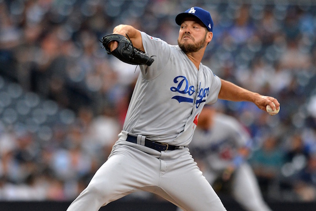 Los Angeles Dodgers pitcher Rich Hill against the San Diego Padres