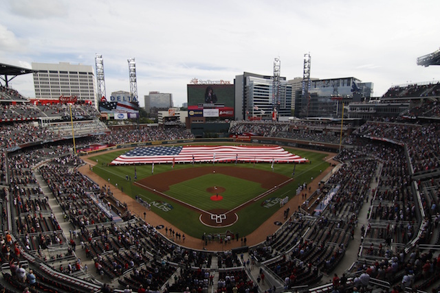 SunTrust Park view, American Flag, 2018 NLDS