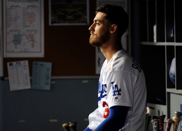 Los Angeles Dodgers All-Star Cody Bellinger in the dugout at Dodger Stadium