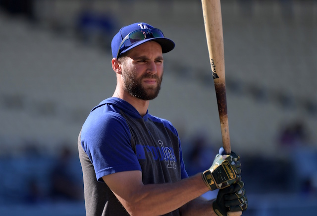 Los Angeles Dodgers outfielder Chris Taylor during batting practice at Dodger Stadium