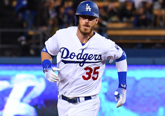 Los Angeles Dodgers right fielder Cody Bellinger rounds the bases after hitting a home run against the New York Mets