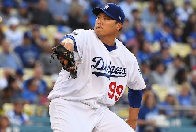 Los Angeles Dodgers starting pitcher Hyun-Jin Ryu against the New York Mets