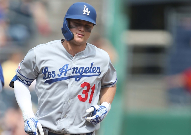 Los Angeles Dodgers outfielder Joc Pederson rounds the bases after hitting a home run against the Pittsburgh Pirates