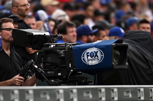 General view of a Fox Sports camera and cameraman at Coors Field