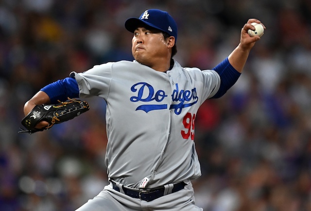 Los Angeles Dodgers starting pitcher Hyun-Jin Ryu against the Colorado Rockies