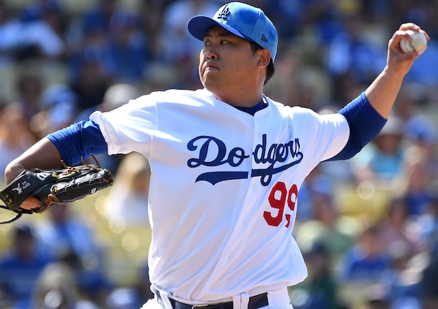 Los Angeles Dodgers starting pitcher Hyun-Jin Ryu against the Chicago Cubs