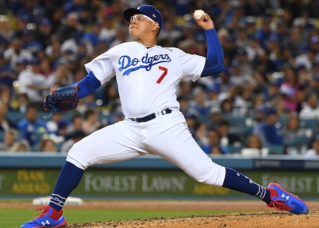 Los Angeles Dodgers pitcher Julio Urias against the San Francisco Giants