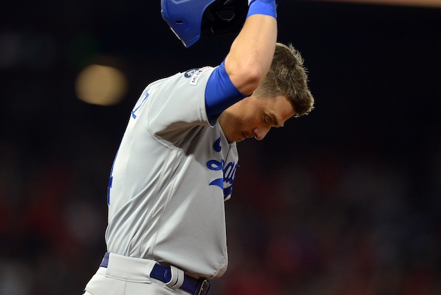 Los Angeles Dodgers second baseman Kiké Hernandez reacts after an out