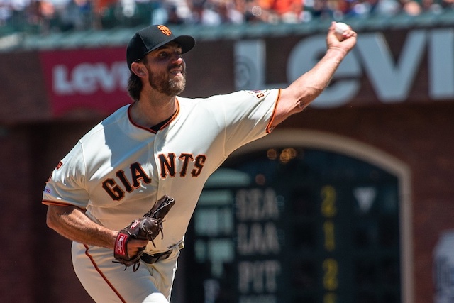 San Francisco Giants starting pitcher Madison Bumgarner against the Los Angeles Dodgers