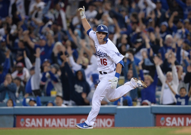 Los Angeles Dodgers catcher Will Smith rounds the bases on a walk-off home run