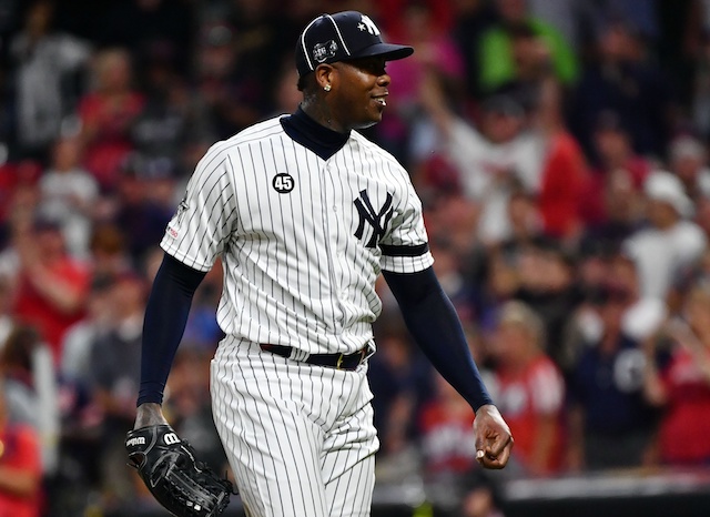 New York Yankees closer Aroldis Chapman finishes the 2019 MLB All-Star Game at Progressive Field