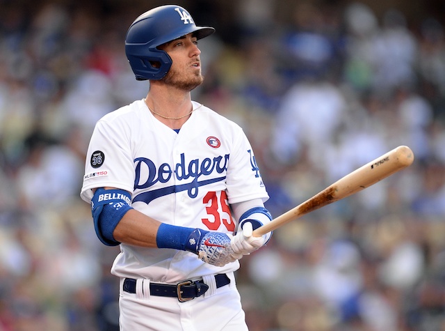 Los Angeles Dodgers outfielder Cody Bellinger hits a home run against the San Diego Padres