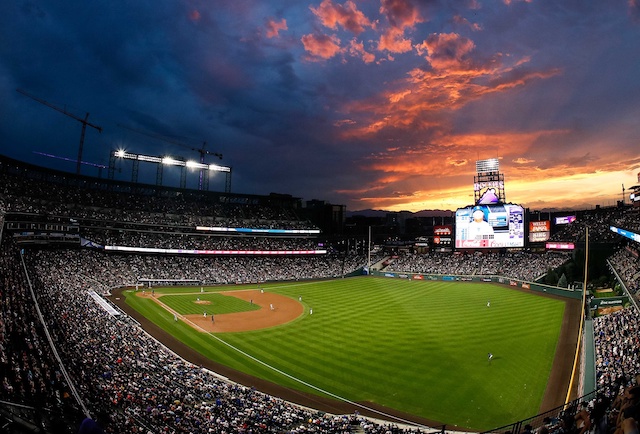 General view of Coors Field during a game between the Los Angeles Dodgers and Colorado Rockies