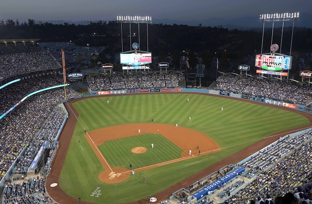 General view of Dodger Stadium during a game between the Arizona Diamondbacks and Los Angeles Dodgers