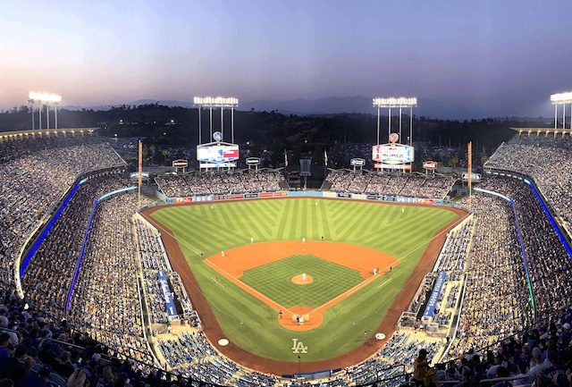 General view of Dodger Stadium during a game between the Arizona Diamondbacks and Los Angeles Dodgers