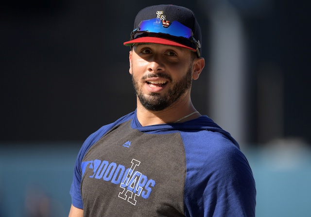 Los Angeles Dodgers infielder Edwin Rios during batting practice at Dodger Stadium