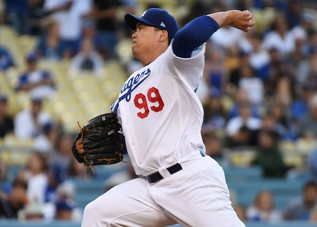 Los Angeles Dodgers starting pitcher Hyun-Jin Ryu against the Miami Marlins