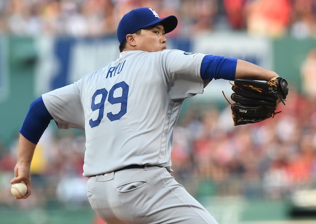 Los Angeles Dodgers starting pitcher Hyun-Jin Ryu against the Boston Red Sox at Fenway Park