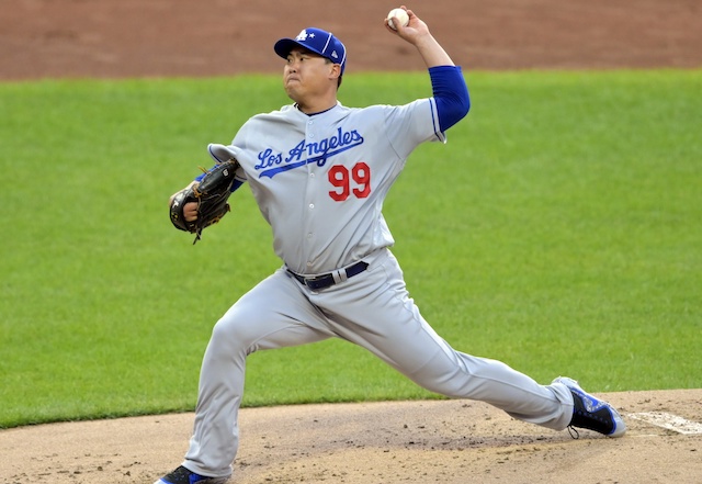 Los Angeles Dodgers starting pitcher Hyun-Jin Ryu in the 2019 MLB All-Star Game at Progressive Field