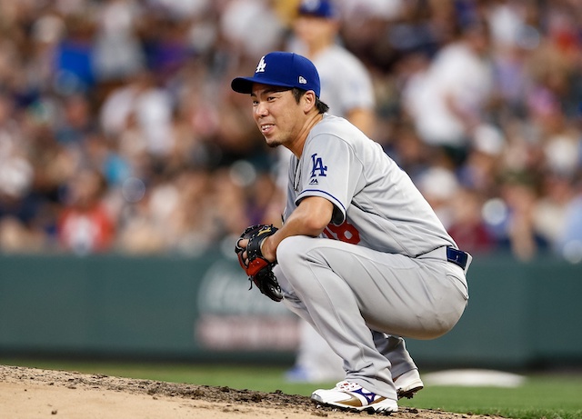 Los Angeles Dodgers starting pitcher Kenta Maeda against the Colorado Rockies