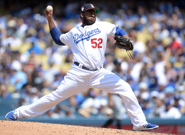 Los Angeles Dodgers relief pitcher Pedro Baez in a game against the San Diego Padres