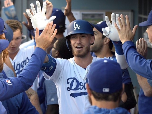 Los Angeles Dodgers All-Star Cody Bellinger is congratulated after hitting a home run