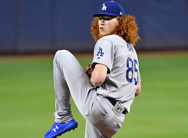 Los Angeles Dodgers pitcher Dustin May against the Miami Marlins