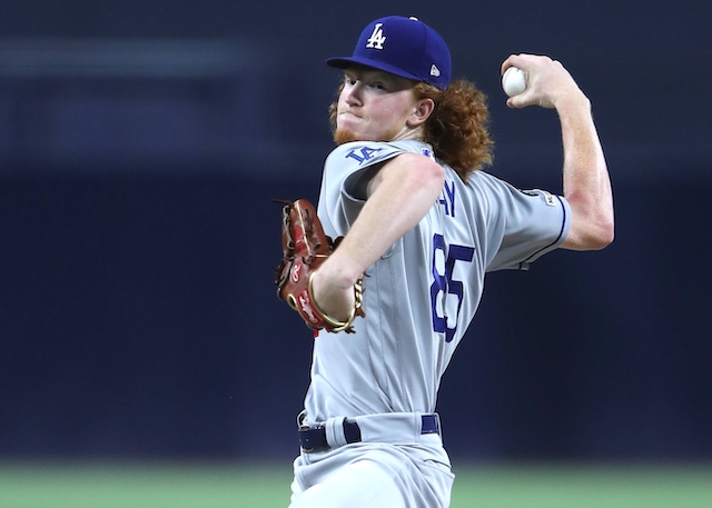 Los Angeles Dodgers pitcher Dustin May against the San Diego Padres