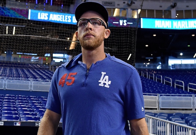 Los Angeles Dodgers infielder Matt Beaty during batting practice at Marlins Park