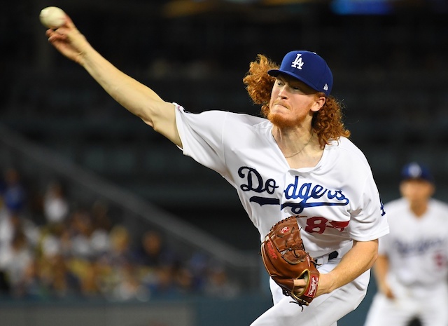 Los Angeles Dodgers pitcher Dustin May against the Tampa Bay Rays