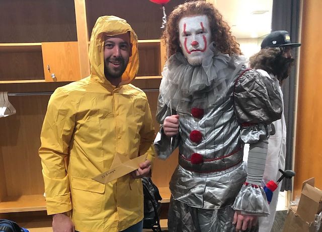 Los Angeles Dodgers teammates Dylan Floro and Dustin May dress as characters from the movie "It."