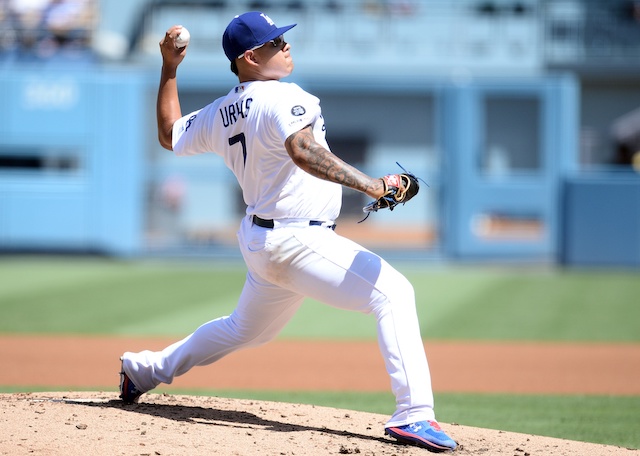 Los Angeles Dodgers pitcher Julio Urias against the San Francisco Giants