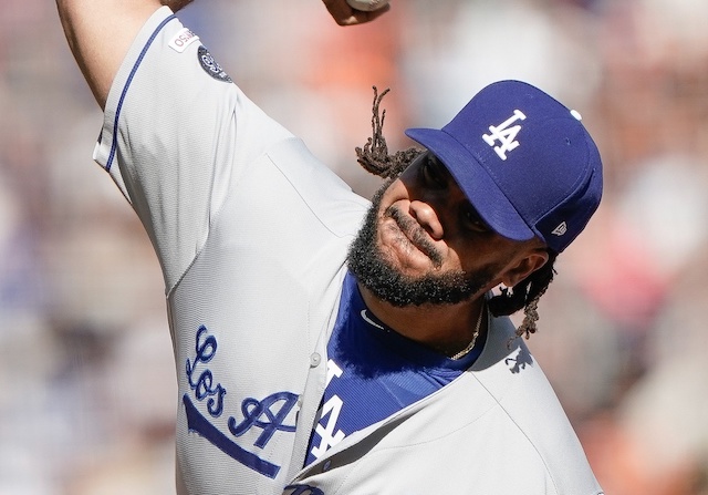 Los Angeles Dodgers closer Kenley Jansen against the San Francisco Giants