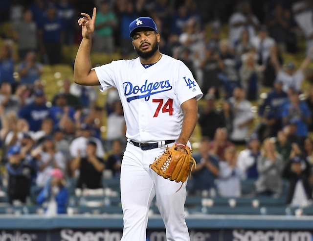 Los Angeles Dodgers closer Kenley Jansen celebrates after a save