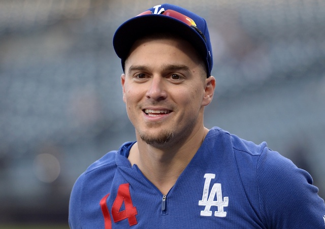 Los Angeles Dodgers utility player Kiké Hernandez during batting practice at Petco Park