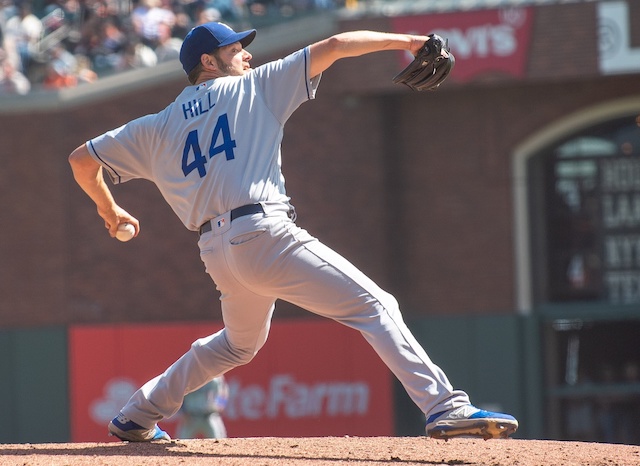 Los Angeles Dodgers starting pitcher Rich Hill against the San Francisco Giants