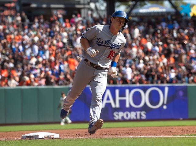 Los Angeles Dodgers catcher Will Smith rounds the bases after hitting a home run