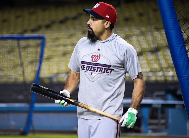 Washington Nationals third baseman Anthony Rendon during a 2019 NLDS workout at Dodger Stadium