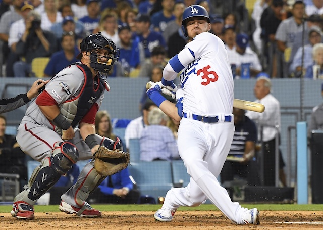 Los Angeles Dodgers All-Star Cody Bellinger strikes out during Game 1 of the 2019 NLDS