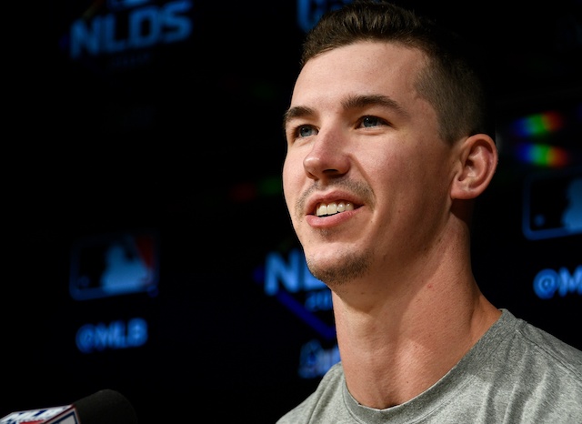 Los Angeles Dodgers pitcher Walker Buehler during an interview before Game 1 of the 2019 NLDS