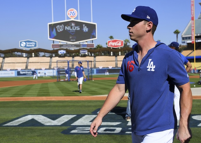 Los Angeles Dodgers catcher Will Smith during batting practice before Game 1 of the 2019 NLDS