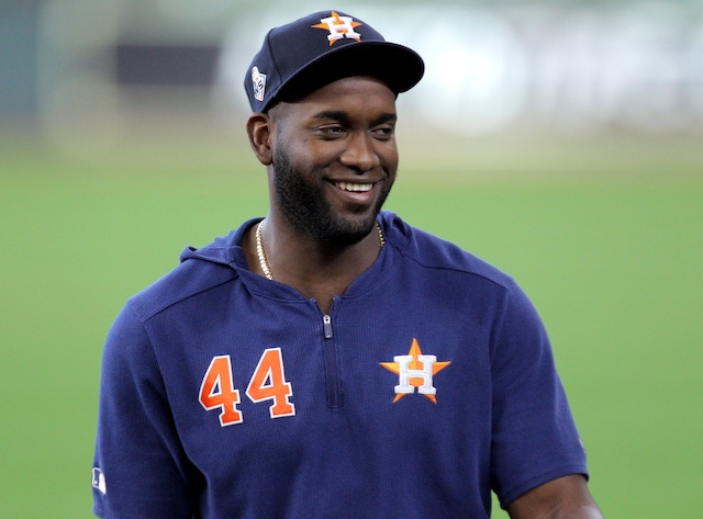 Houston Astros designated hitter Yordan Alvarez before Game 2 of the 2019 World Series