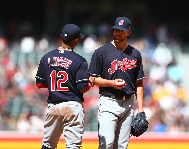 Cleveland Indians teammates Corey Kluber and Francisco Lindor