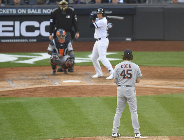 Houston Astros starting pitcher Gerrit Cole against the New York Yankees during the 2019 ALCS