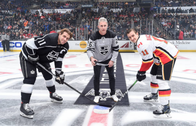 Chase Utley drops the ceremonial puck for Dodgers Night hosted by the L.A. Kings