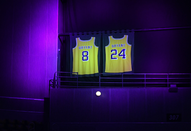 Kobe Bryant retired jerseys at Staples Center