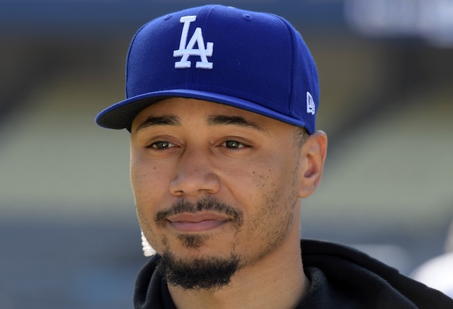 Los Angeles Dodgers outfielder Mookie Betts during an introductory press conference at Dodger Stadium