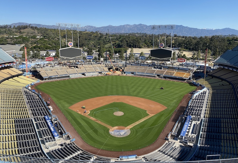 General view of Dodger Stadium with construction progressing as part of the 2020 renovations